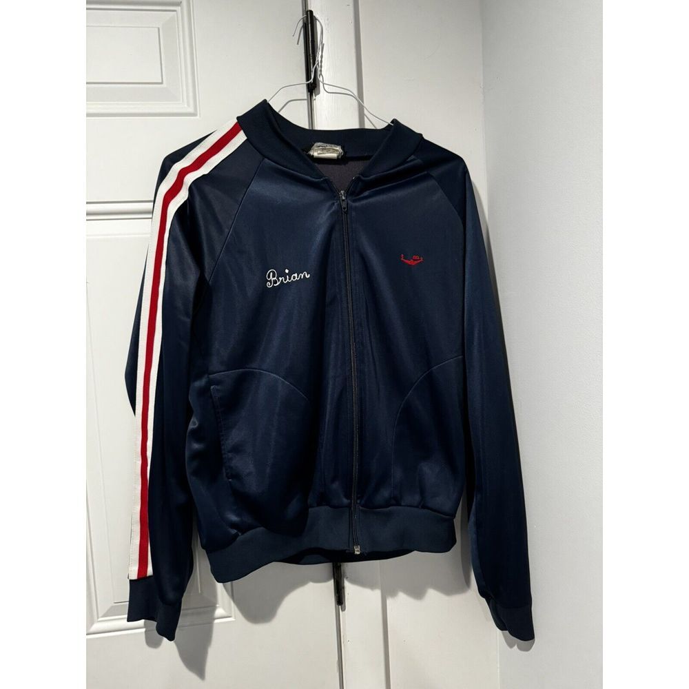 Vtg The Finals Men's Track Jacket Navy Swimming Sz L‎ Embroidered Brian 70s/80s